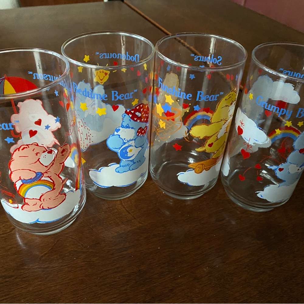 Vintage Care Bears Printed Glass Tumblers - Set of 4